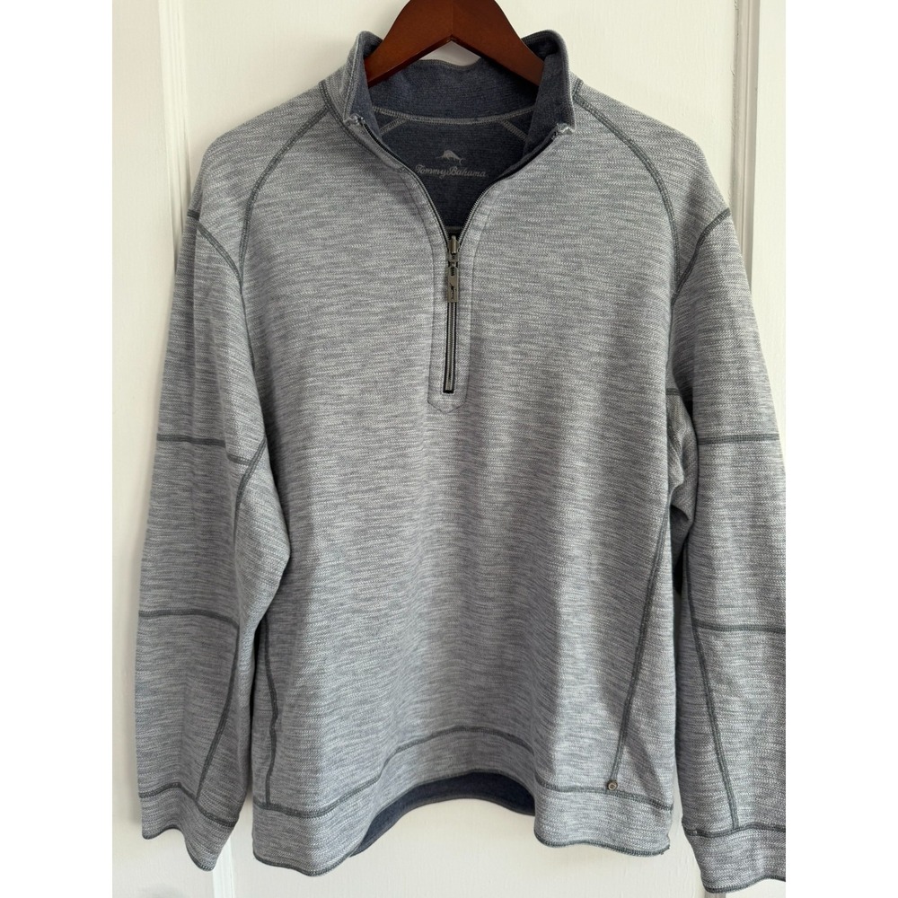 Tommy Bahama Flipshore Half Zip Reversible Sweatshirt Mens Size L Heather Gray